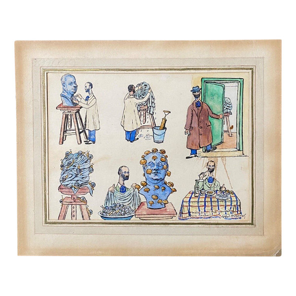 Caricatura del laboratorio dell'artista Abel Moranas Scena di vita del XX secolo