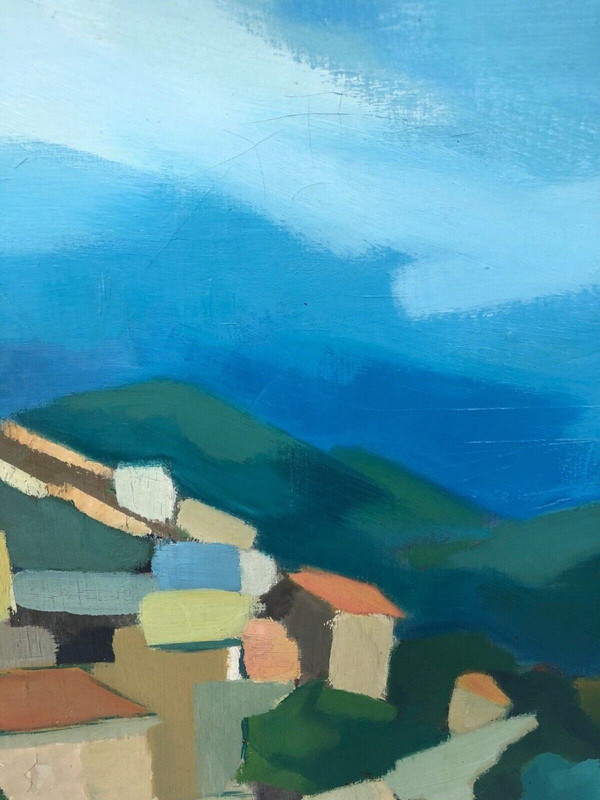 Huile sur toile composition moderne par Michel Ferbert 1950 paysage du Sud