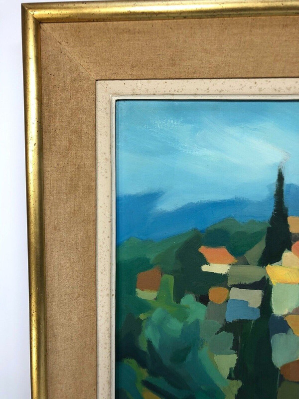 Huile sur toile composition moderne par Michel Ferbert 1950 paysage du Sud