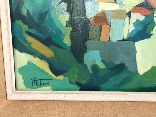 Huile sur toile composition moderne par Michel Ferbert 1950 paysage du Sud