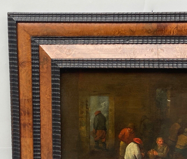 Huile sur panneau scène d'intérieur hollandais école flamande