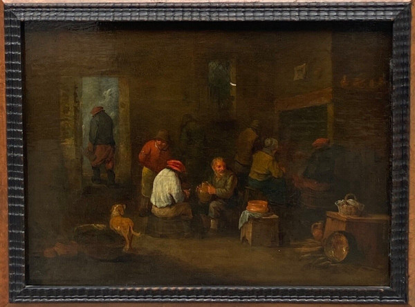 Huile sur panneau scène d'intérieur hollandais école flamande