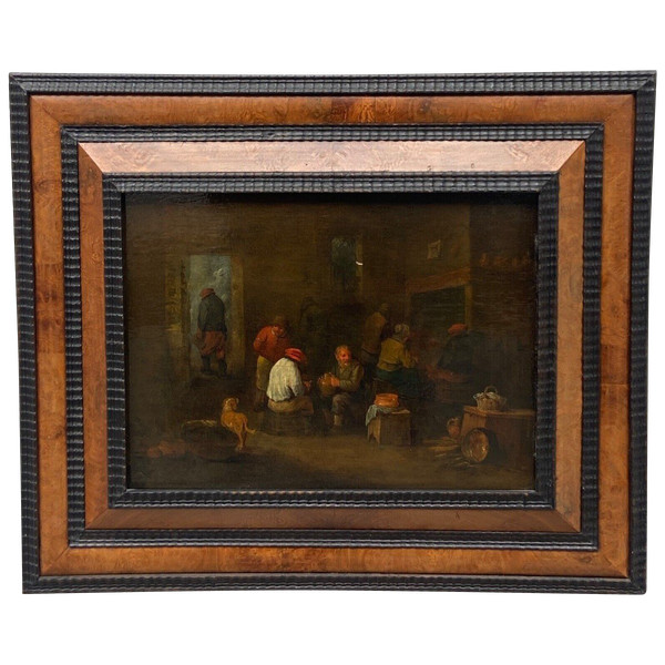 Huile sur panneau scène d'intérieur hollandais école flamande