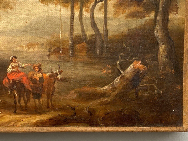 Huile sur toile Ecole française début XIXe sous-bois palmettes