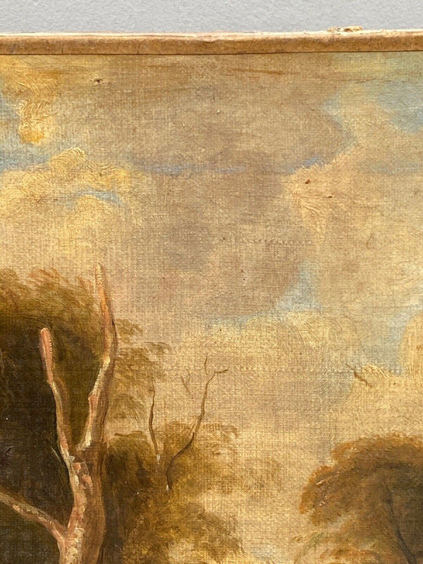 Huile sur toile Ecole française début XIXe sous-bois palmettes