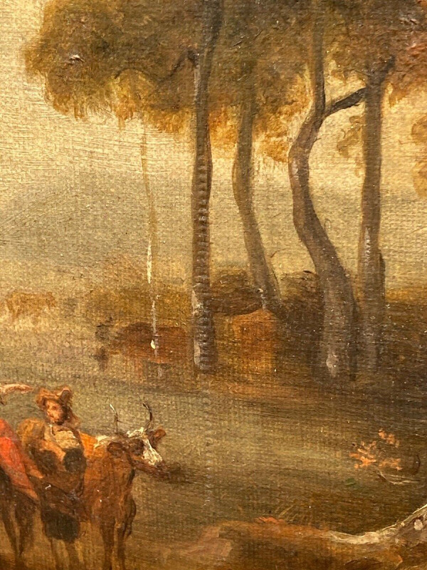 Huile sur toile Ecole française début XIXe sous-bois palmettes