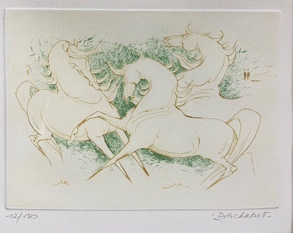 Lithografie von Paul de Chabot Pferde, die sich aufbäumen 12/150 XX.