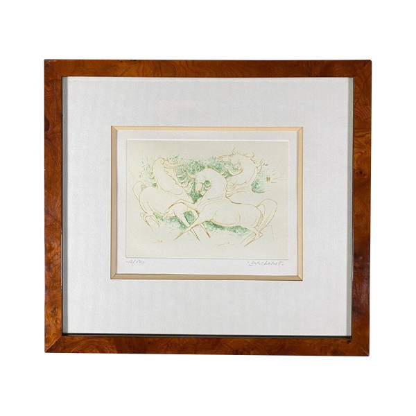 Lithografie von Paul de Chabot Pferde, die sich aufbäumen 12/150 XX.