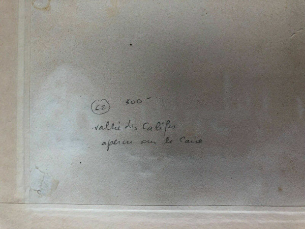 Acquerello paesaggio esotico Valle dei Califfi scorcio del Cairo