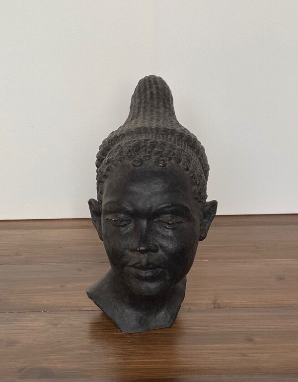 Scultura africaniste atelier femme à la chevelure 1940 di G. Bel
