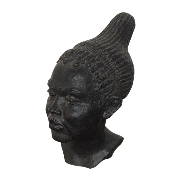 Scultura africaniste atelier femme à la chevelure 1940 di G. Bel
