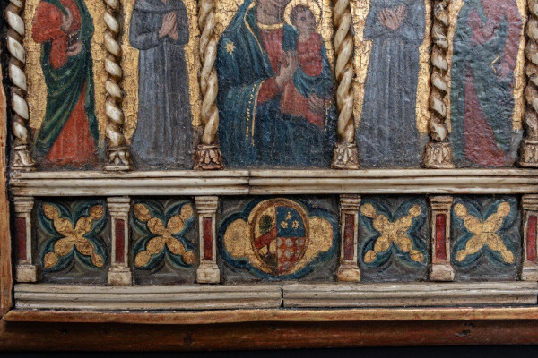 Pannello in legno dipinto con scena biblica neogotica