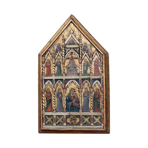 Pannello in legno dipinto con scena biblica neogotica