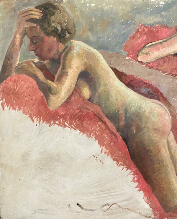 Ritratto di donne nude sdraiate laboratorio di Guillot Rafaillac olio del XX secolo