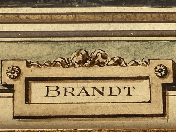 Dessin sur papier par Brandt famille enfant à cheval XVIIIe