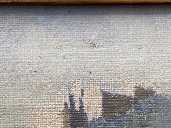 Huile sur toile Paris péniches par Sranti Datis signature à identifier 1900 XXe