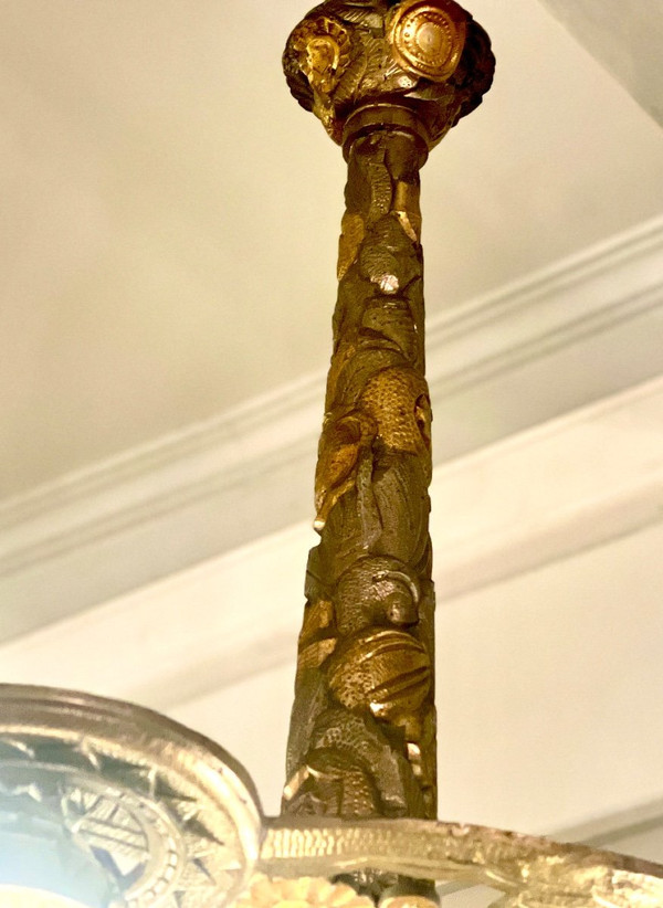Bronze Art Deco Hanging Chandelier