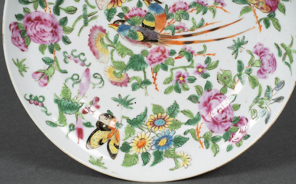 19th century Canton porcelain plate with butterfly and bird design