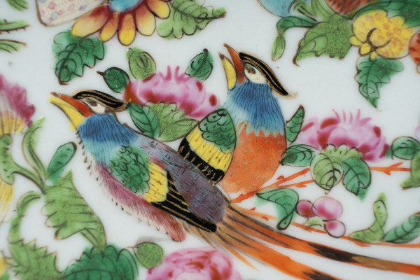 19th century Canton porcelain plate with butterfly and bird design
