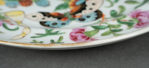 19th century Canton porcelain plate with butterfly and bird design