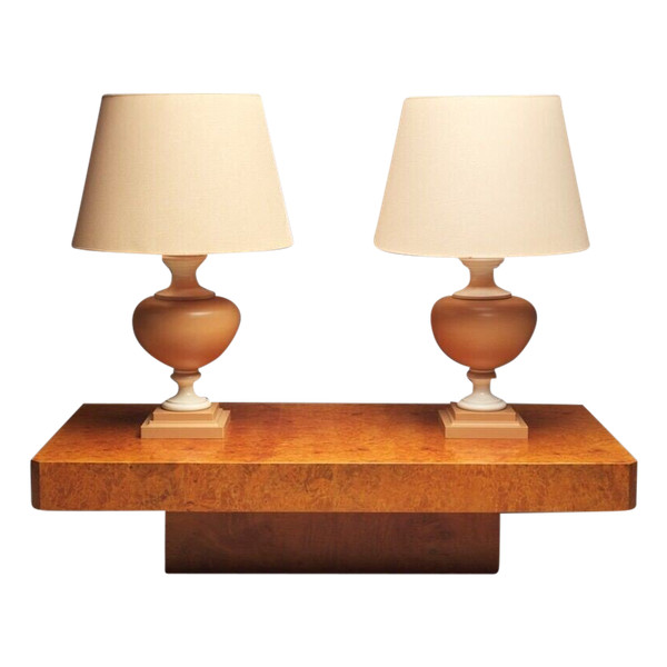 Coppia di lampade Tertre 1980 in resina con doppia patina