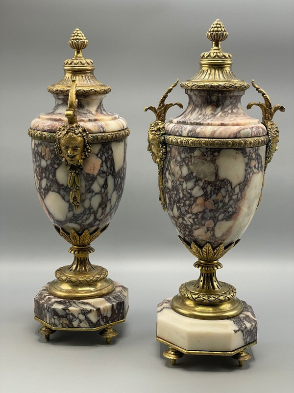 Pair Of Marble And Satyr Head Cassolette