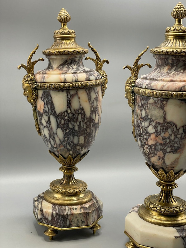 Pair Of Marble And Satyr Head Cassolette