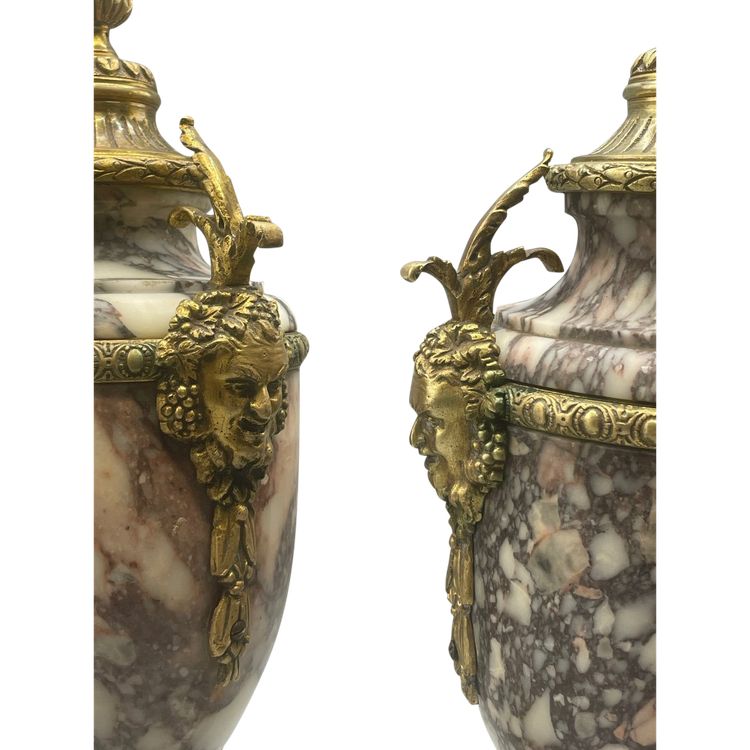 Pair Of Marble And Satyr Head Cassolette