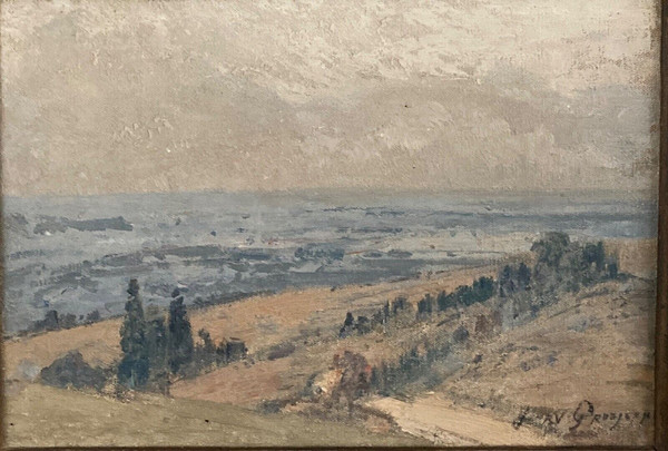 Öl auf Leinwand von Henry Grosjean Landschaft in der Bresse Jura XX.