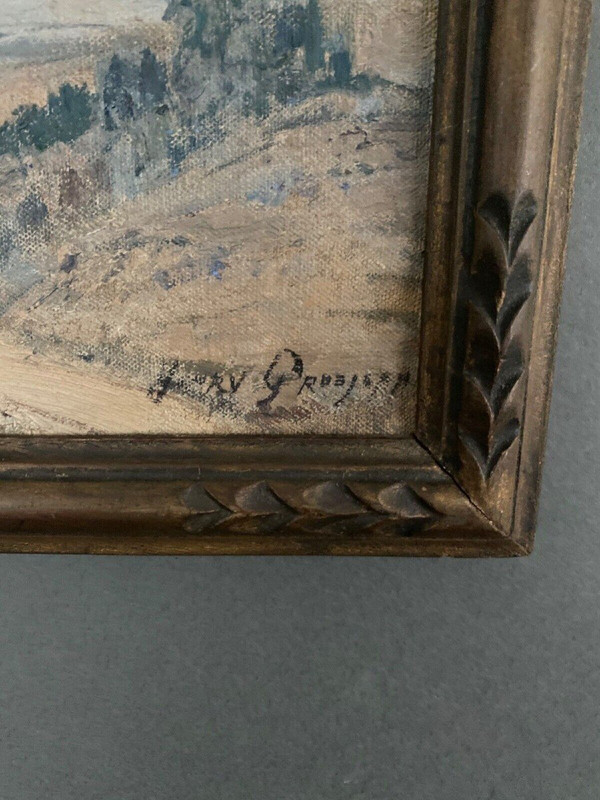 Öl auf Leinwand von Henry Grosjean Landschaft in der Bresse Jura XX.