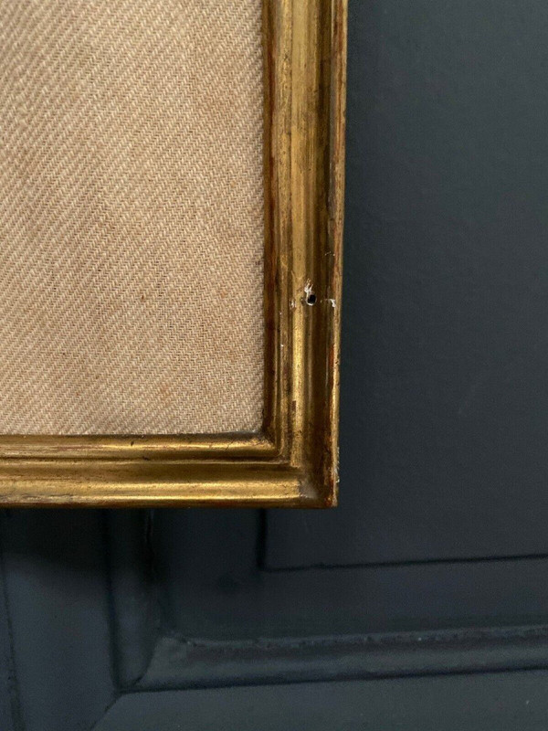 1900 Pannello ricamato in stile Luigi XVI con decoro di uccelli e cornice a baguette