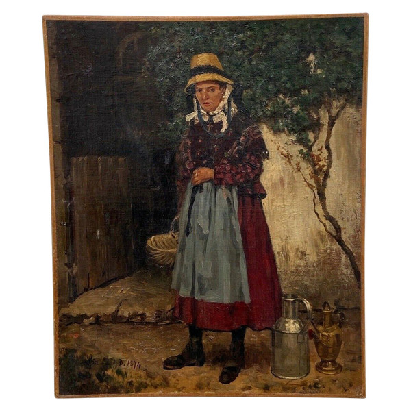 Öl auf Leinwand Bäuerin mit Korb von Lisa EVB 1874