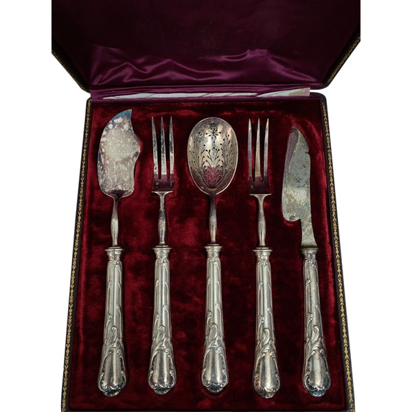 Silver-plated chopping set with 5 Christofle cutlery items