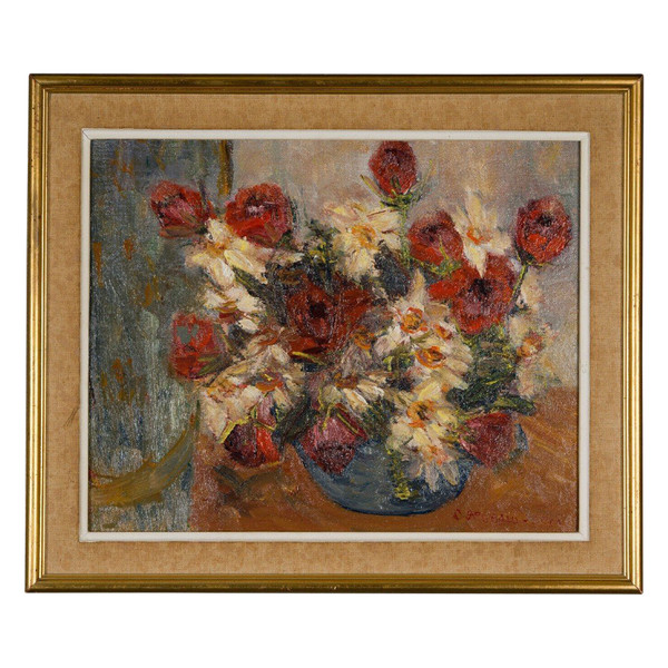 Oil on canvas by J. Pegeaud-Deva still life mid-20th century