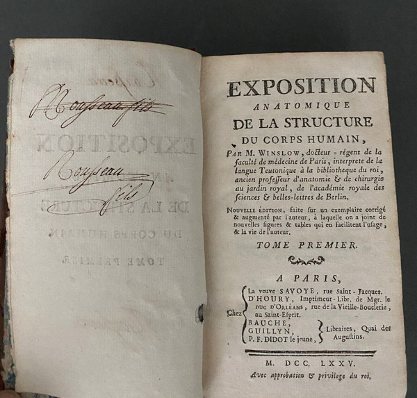 4 tomes Exposition Anatomique de la Structure du Corps Humain 1775