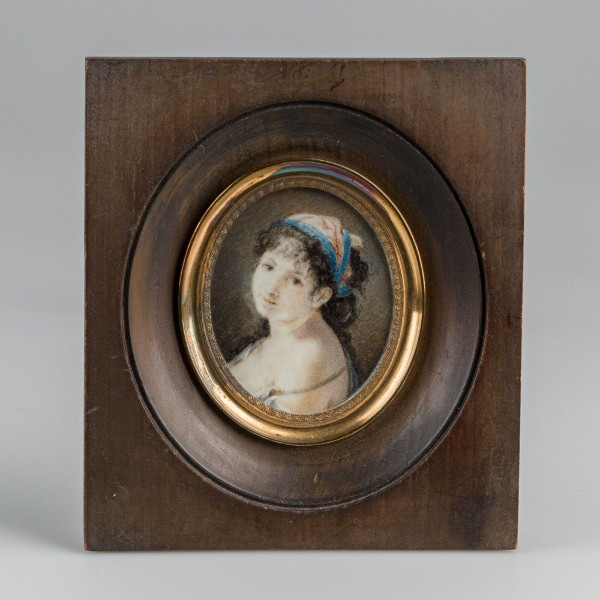 Miniature du début XIXe portrait de jeune Gitane au foulard