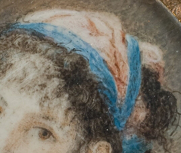 Miniature du début XIXe portrait de jeune Gitane au foulard