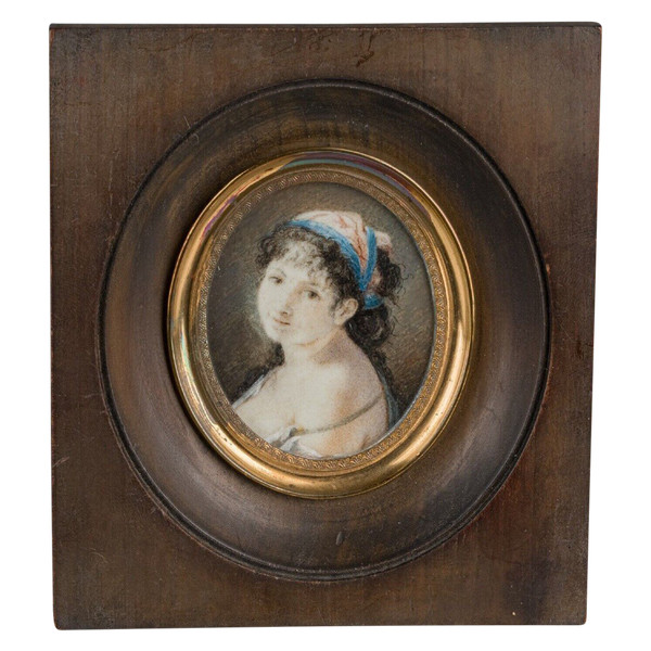 Miniature du début XIXe portrait de jeune Gitane au foulard