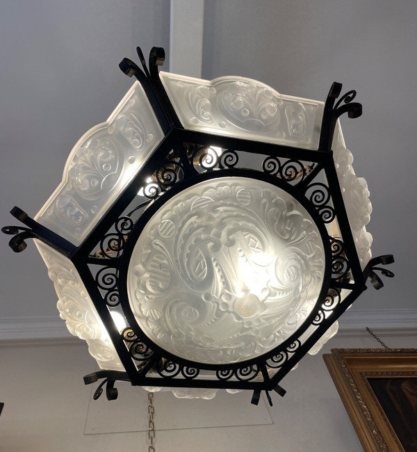  Lustre D’époque Art Déco en verre moulé