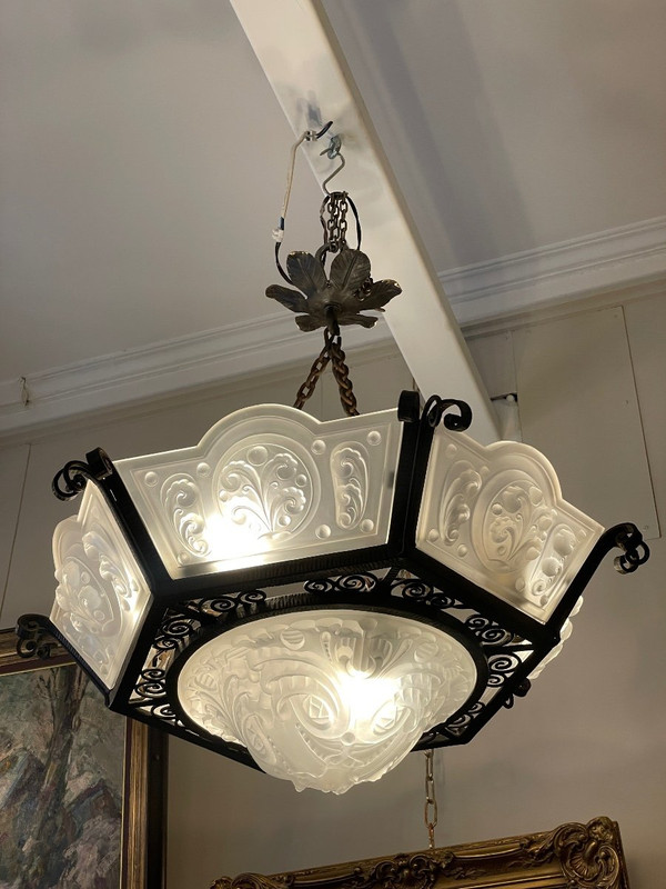  Lustre D’époque Art Déco en verre moulé
