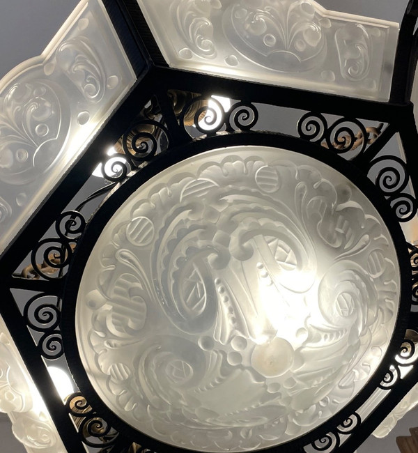  Lustre D’époque Art Déco en verre moulé