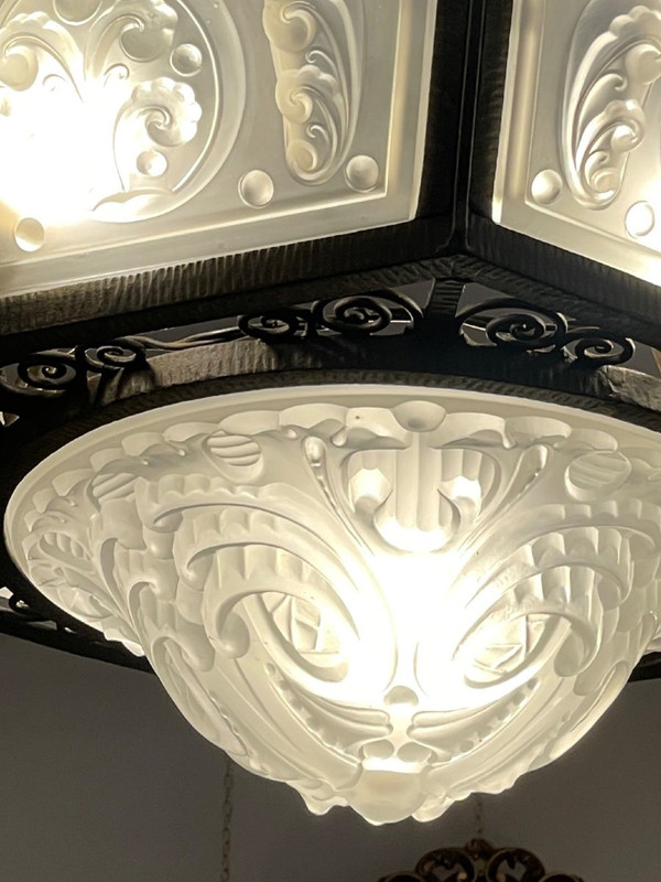  Lustre D’époque Art Déco en verre moulé