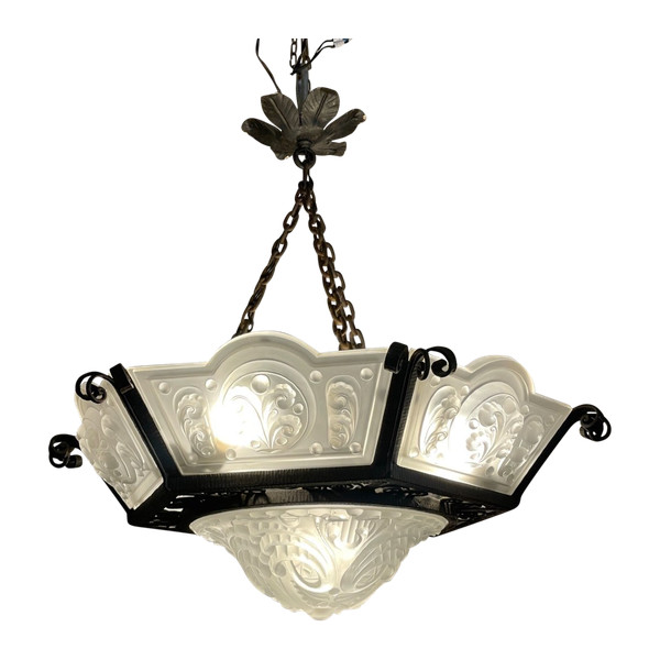  Lustre D’époque Art Déco en verre moulé