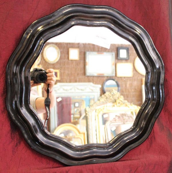 Diamètre 51 Cm , Miroir Rond Napoléon III, Bois Laqué Noir