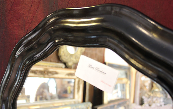Diamètre 51 Cm , Miroir Rond Napoléon III, Bois Laqué Noir