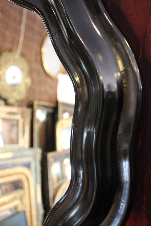 Diamètre 51 Cm , Miroir Rond Napoléon III, Bois Laqué Noir