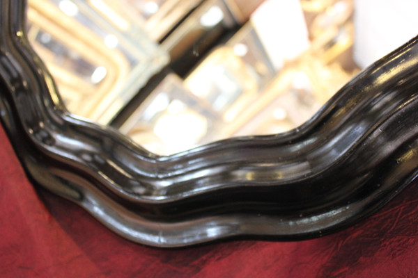 Diamètre 51 Cm , Miroir Rond Napoléon III, Bois Laqué Noir