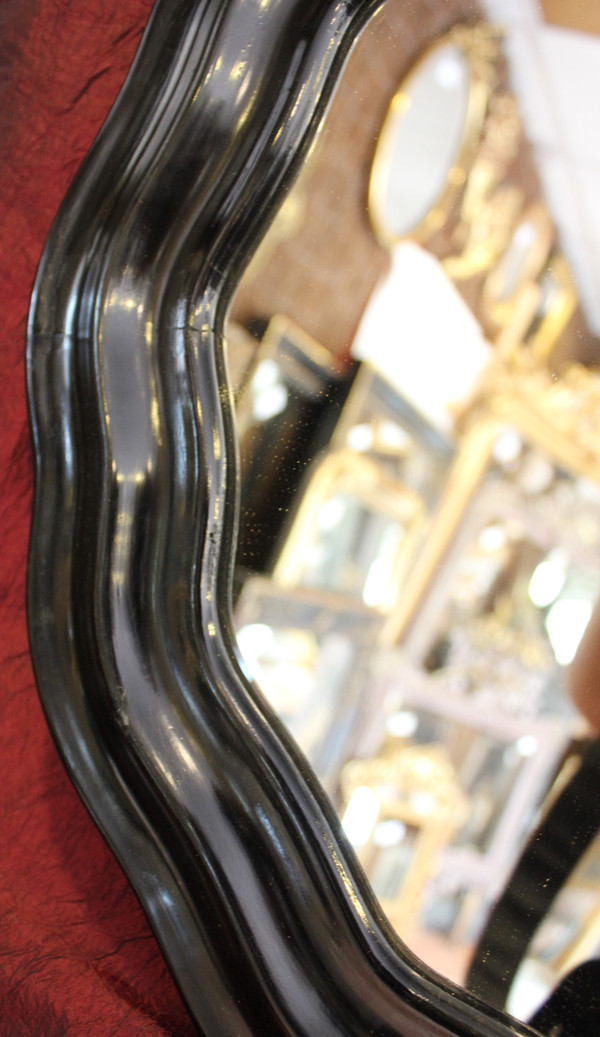 Diamètre 51 Cm , Miroir Rond Napoléon III, Bois Laqué Noir