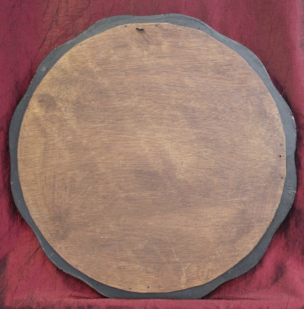 Diamètre 51 Cm , Miroir Rond Napoléon III, Bois Laqué Noir