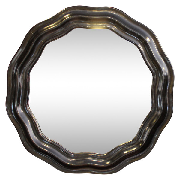 Diamètre 51 Cm , Miroir Rond Napoléon III, Bois Laqué Noir